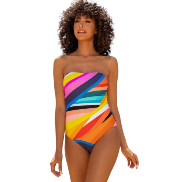 La Blanca Women's Sunscape Bandeau one piece swimsuit rainbow tummy control SZ 4 - Picture 3 of 8